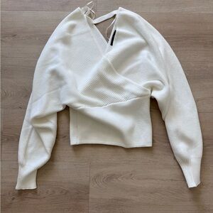 Love Tree White Ribbed Knit Wrap Sweater